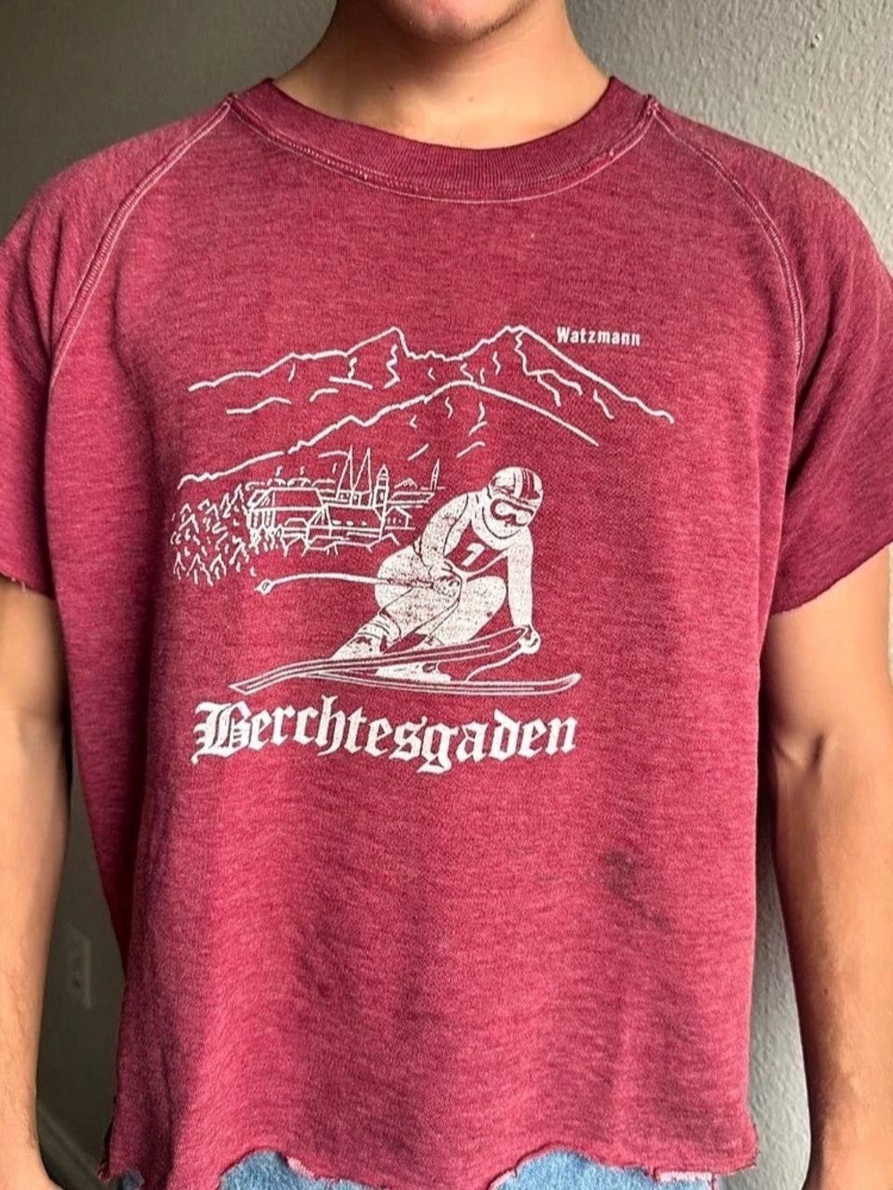 Vintage 1970s Vintage German Ski Town Destination Distressed Cropped Sweat